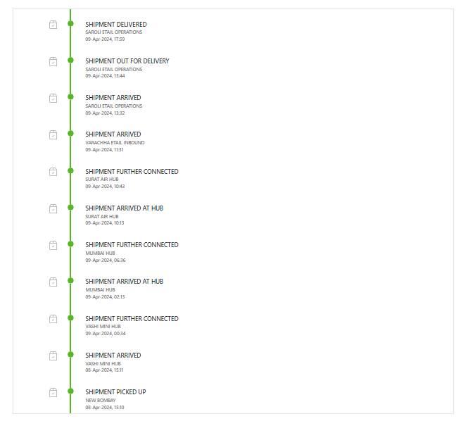 Shipment Traking Response Image